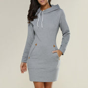 A casual hooded dress knee -length-5
