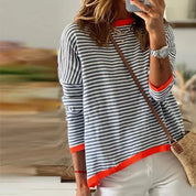 Sweater with blue stripes and orange hem-2