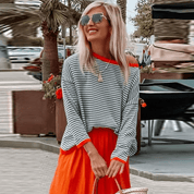 Sweater with blue stripes and orange hem-4