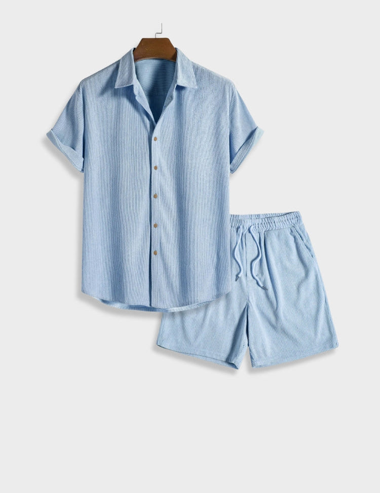 Chic Summer Corduroy Button-Up Set for Men