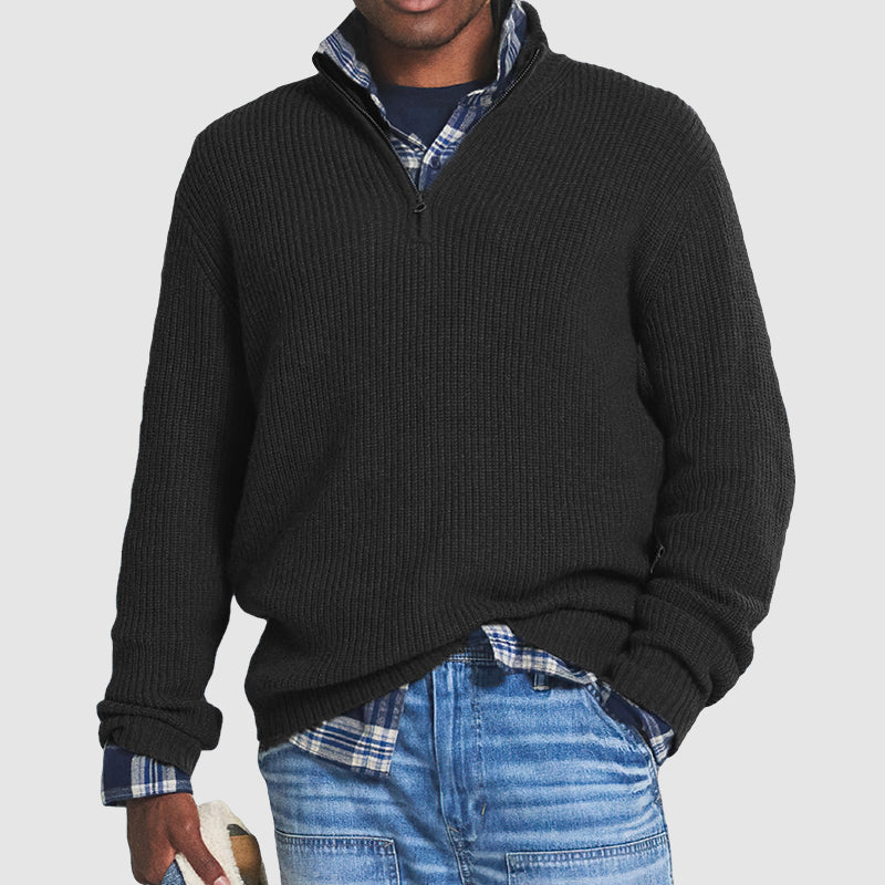 Men’s Half-Zip Knit Sweater - Ribbed Texture - High Collar - Relaxed Fit-2