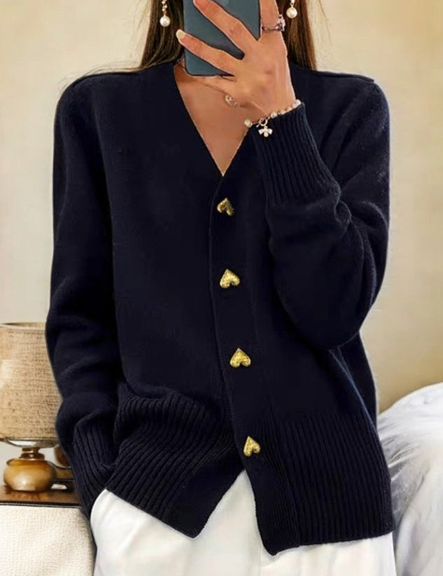 Ruby | Chic Cardigan with Gold Heart Buttons