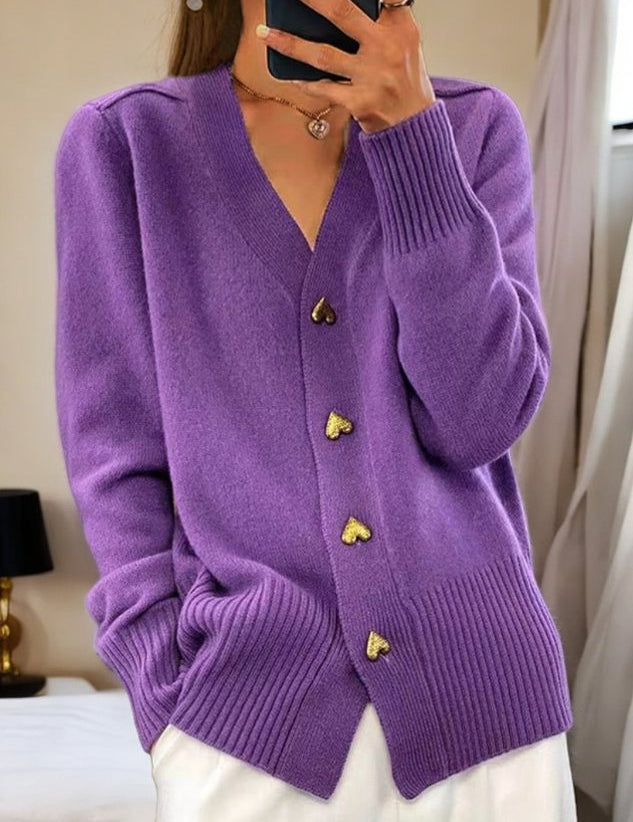 Ruby | Chic Cardigan with Gold Heart Buttons